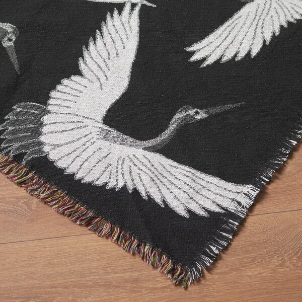 Jacquard Tapestry Cranes Throw Blanket 130cm x 170cm