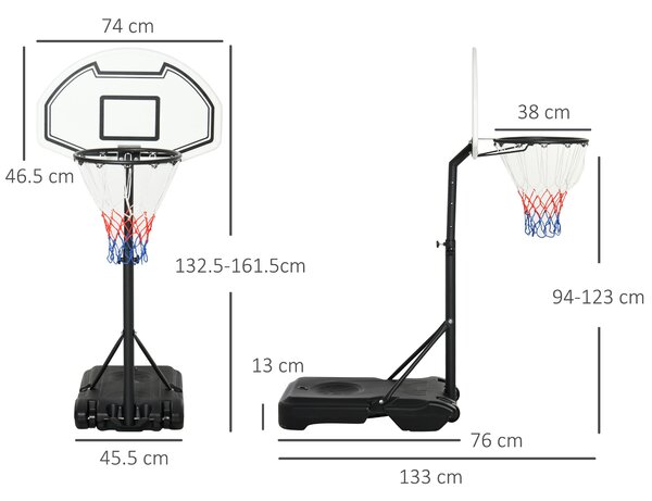 HOMCOM Basketball Stand 94-123cm Basket Height Adjustable Hoop For Kids Adults Suitable for Pool Side