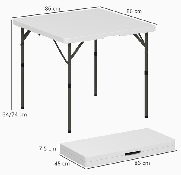 Outsunny 3ft Folding Camping Table, Heavy Duty Picnic Table with 2 Adjustable Height for Indoor Outdoor Garden, Party, BBQ, White