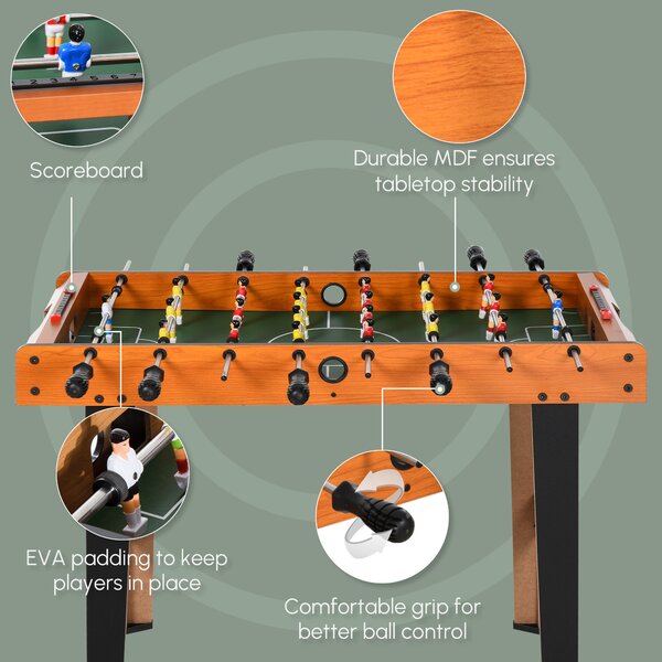 HOMCOM Soozier Foosball Table Heavy Duty 84.5cm for Arcades, Pub, Game Room, 8 Rods, 2 Balls