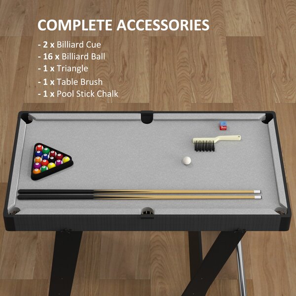 SPORTNOW 3.5ft Folding Pool Table, Snooker Table with 2 Cues, 16 Balls, Chalk, Triangle, Brush, Grey Aosom UK