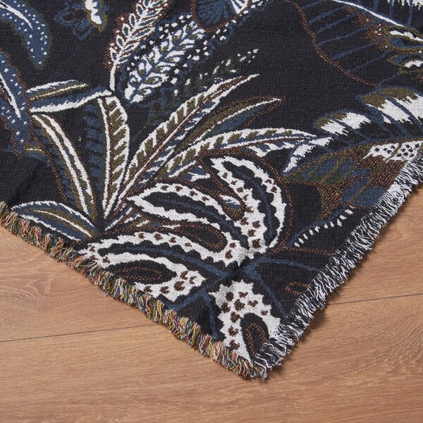 Jacquard Leaf Tapesty Throw Blanket Black