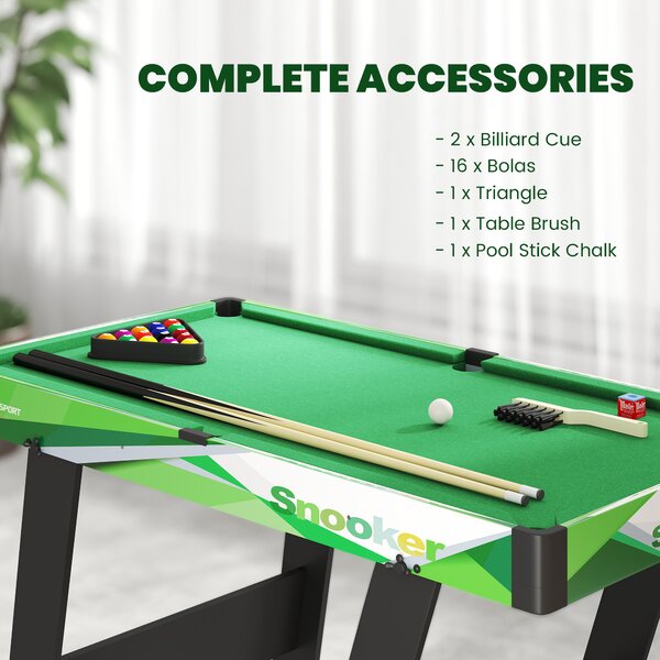 SPORTNOW 104cm Folding Mini Pool Table Set with 2 Cues, 16 Balls, Chalk, Triangle, Brush, Green Aosom UK