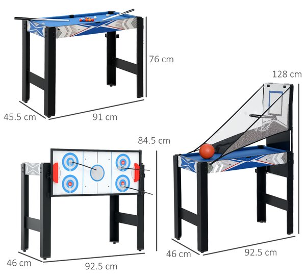 SPORTNOW 5 in 1 Multi Games Table Combo Sports Game Table for Kids, Mini Pool/Table Tennis/Hockey/Basketball Arcade Game/Bow and Arrow, Blue