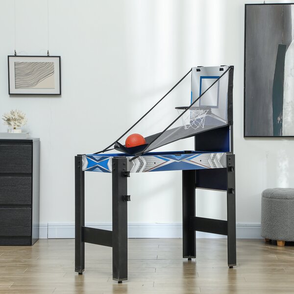 SPORTNOW 5 in 1 Multi Games Table Combo Sports Game Table for Kids, Mini Pool/Table Tennis/Hockey/Basketball Arcade Game/Bow and Arrow, Blue