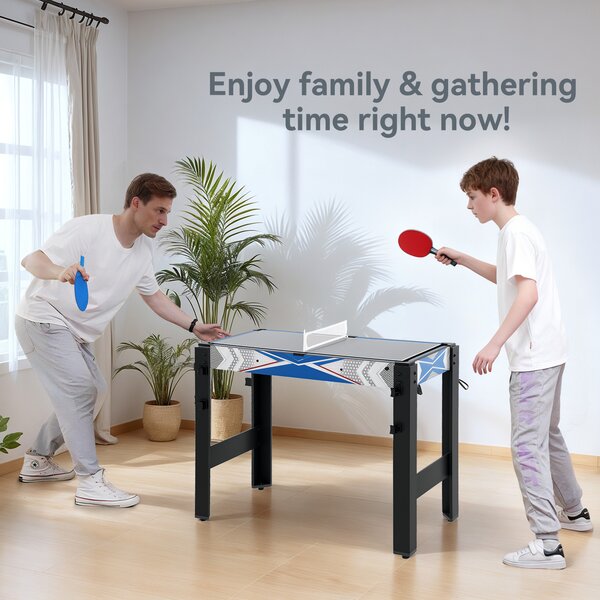 SPORTNOW 5 in 1 Multi Games Table Combo Sports Game Table for Kids, Mini Pool/Table Tennis/Hockey/Basketball Arcade Game/Bow and Arrow, Blue