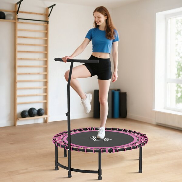HOMCOM 45" Round Mini Trampoline Rebounder Indoor Outdoor Jumper with Adjustable Handle - Pink
