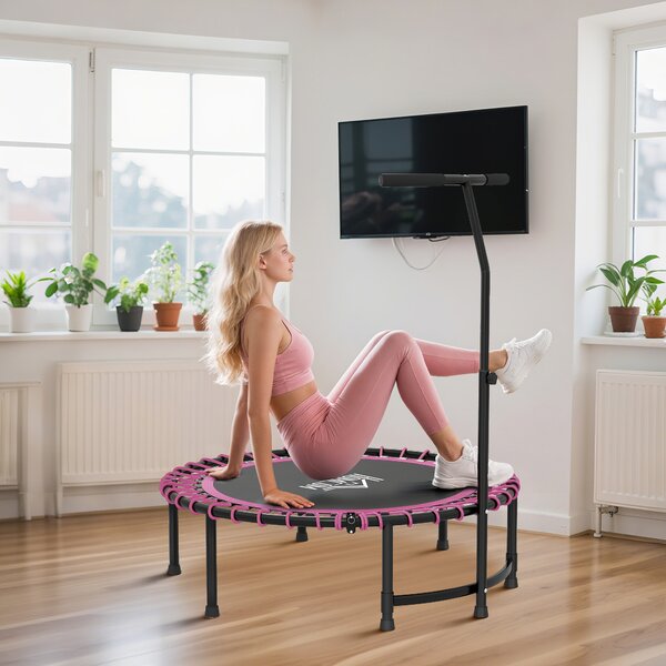 HOMCOM 45" Round Mini Trampoline Rebounder Indoor Outdoor Jumper with Adjustable Handle - Pink