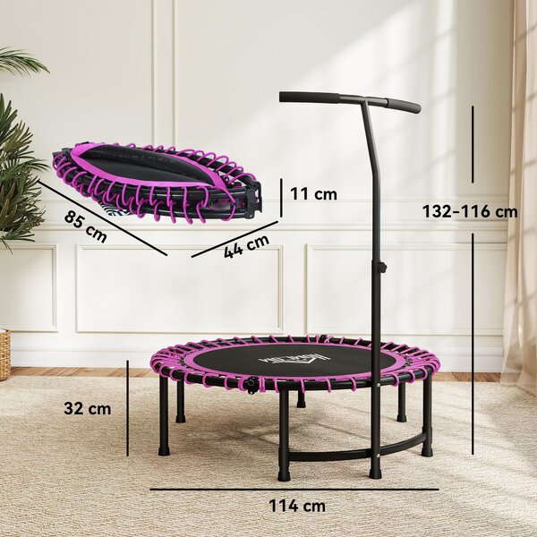 HOMCOM 45" Round Mini Trampoline Rebounder Indoor Outdoor Jumper with Adjustable Handle - Pink