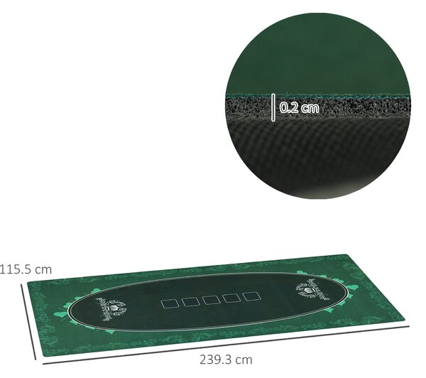 SPORTNOW 239.3 x 115.5 cm Professional Texas Hold'em Poker Mat 12 Player Water-Resistant Poker Table Mat with Felt Surface Carry Bag, Green
