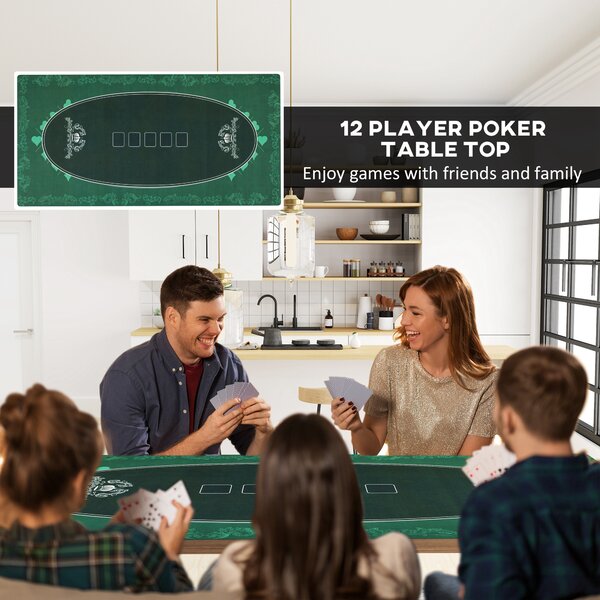 SPORTNOW 239.3 x 115.5 cm Professional Texas Hold'em Poker Mat 12 Player Water-Resistant Poker Table Mat with Felt Surface Carry Bag, Green