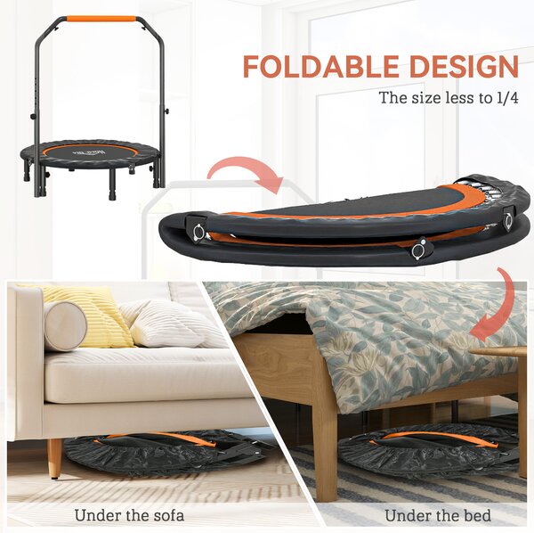 HOMCOM 40'' Foldable Mini Trampoline, Fitness Trampoline, Rebounder for Adults with Adjustable Foam Handle for Indoor Outdoor Cardio Training