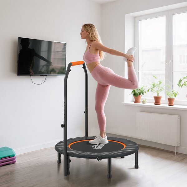 HOMCOM 40'' Foldable Mini Trampoline, Fitness Trampoline, Rebounder for Adults with Adjustable Foam Handle for Indoor Outdoor Cardio Training