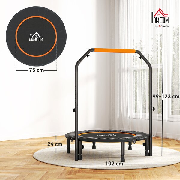 HOMCOM 40'' Foldable Mini Trampoline, Fitness Trampoline, Rebounder for Adults with Adjustable Foam Handle for Indoor Outdoor Cardio Training