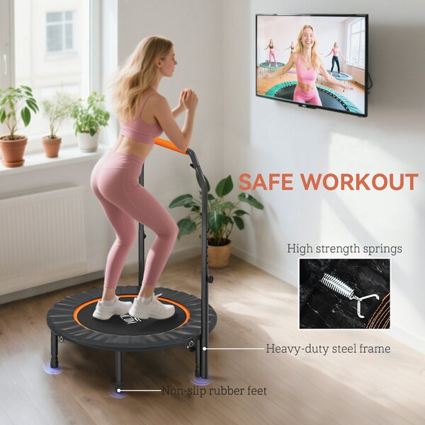 HOMCOM 40'' Foldable Mini Trampoline, Fitness Trampoline, Rebounder for Adults with Adjustable Foam Handle for Indoor Outdoor Cardio Training