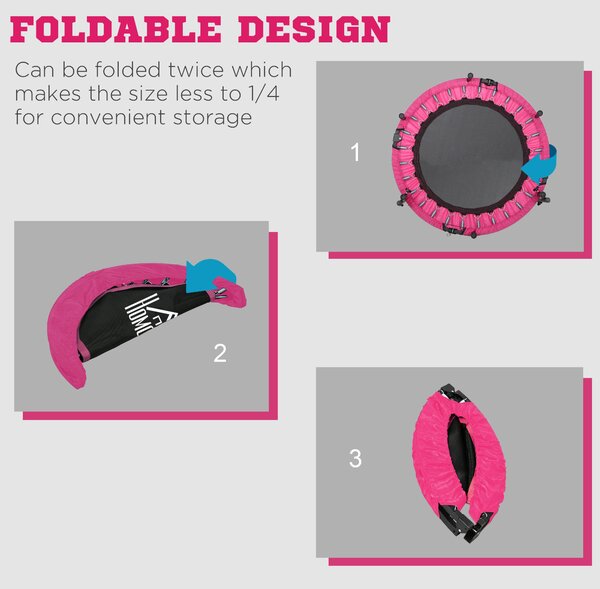 HOMCOM 40" Foldable Mini Fitness Trampoline, with Adjustable Foam Handle, Pink