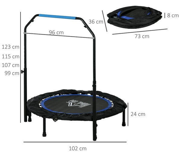 HOMCOM 40" Foldable Mini Fitness Trampoline, with Adjustable Foam Handle, Blue