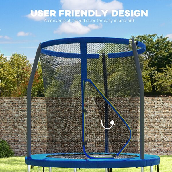 SPORTNOW 6ft Trampoline with Safety Enclosure Net, Steel Frame Outdoor Trampoline, Jumping Mat with Edge Safety Cover for Fitness, Blue Aosom UK