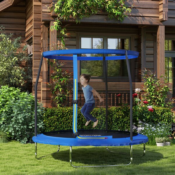 SPORTNOW 8ft Trampoline with Safety Enclosure Net, Steel Frame Outdoor Trampoline, Jumping Mat with Edge Safety Cover for Fitness, Blue Aosom UK