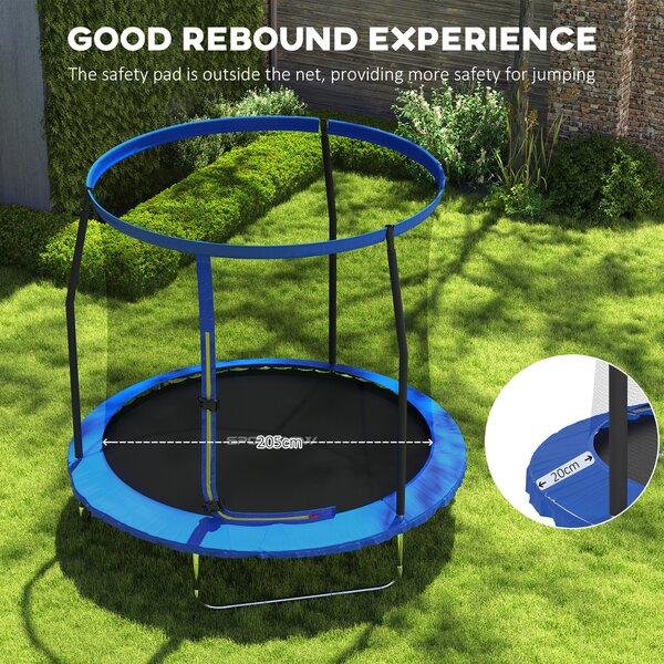 SPORTNOW 8ft Trampoline with Safety Enclosure Net, Steel Frame Outdoor Trampoline, Jumping Mat with Edge Safety Cover for Fitness, Blue Aosom UK