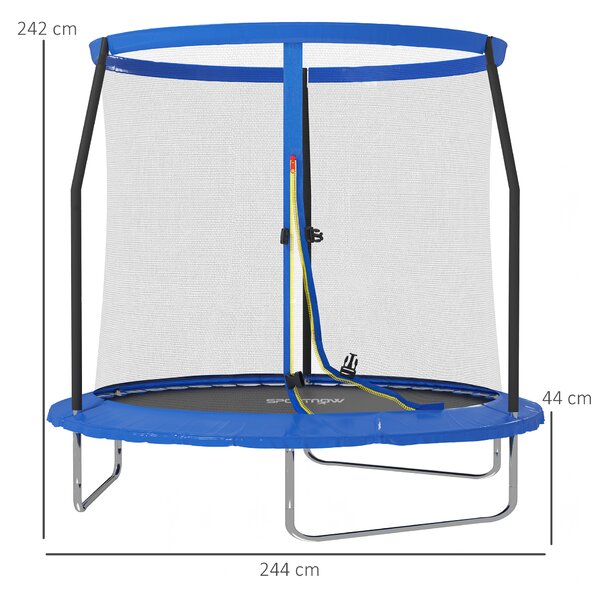 SPORTNOW 8ft Trampoline with Safety Enclosure Net, Steel Frame Outdoor Trampoline, Jumping Mat with Edge Safety Cover for Fitness, Blue Aosom UK