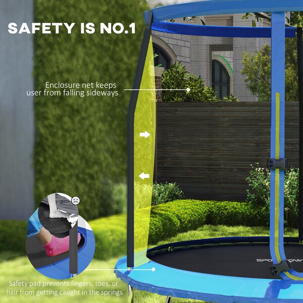 SPORTNOW 8ft Trampoline with Safety Enclosure Net, Steel Frame Outdoor Trampoline, Jumping Mat with Edge Safety Cover for Fitness, Blue Aosom UK