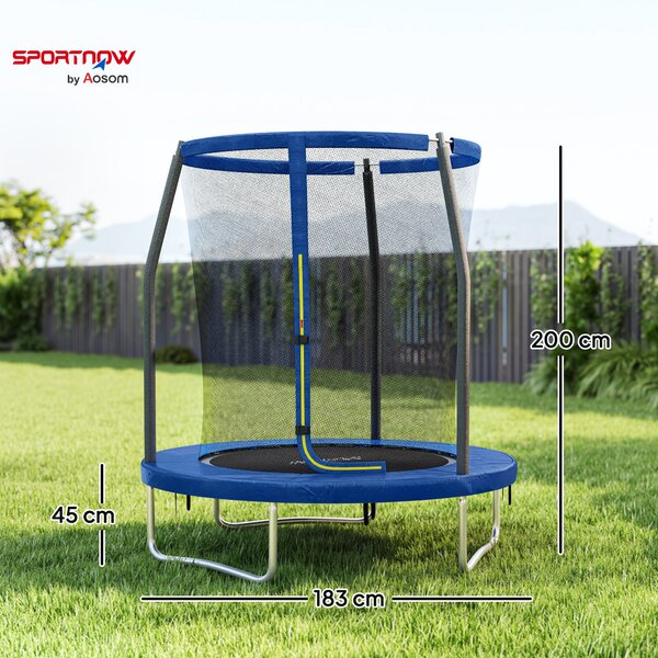 SPORTNOW 6ft Trampoline with Safety Enclosure Net, Steel Frame Outdoor Trampoline, Jumping Mat with Edge Safety Cover for Fitness, Blue Aosom UK