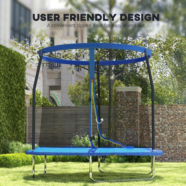 SPORTNOW 8ft Trampoline with Safety Enclosure Net, Steel Frame Outdoor Trampoline, Jumping Mat with Edge Safety Cover for Fitness, Blue Aosom UK