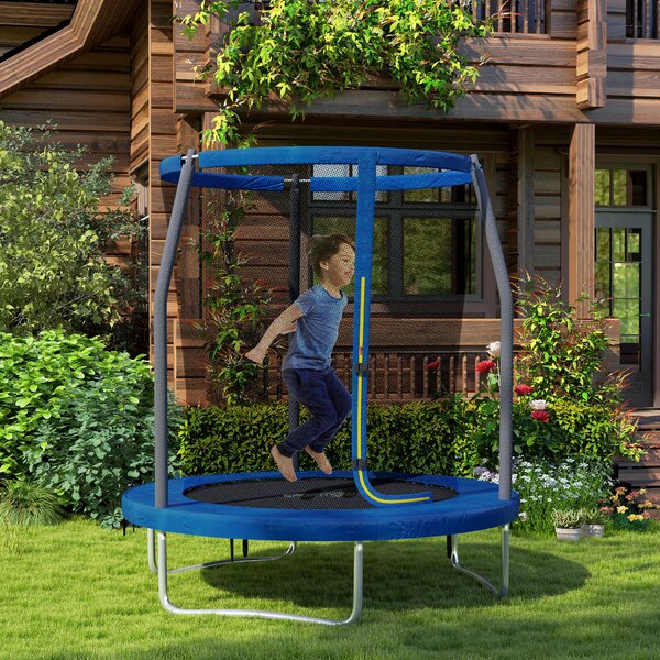 SPORTNOW 6ft Trampoline with Safety Enclosure Net, Steel Frame Outdoor Trampoline, Jumping Mat with Edge Safety Cover for Fitness, Blue Aosom UK
