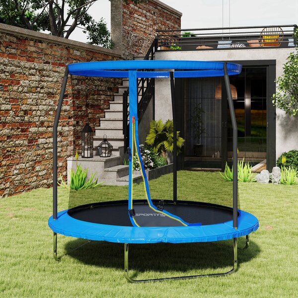 SPORTNOW 8ft Trampoline with Safety Enclosure Net, Steel Frame Outdoor Trampoline, Jumping Mat with Edge Safety Cover for Fitness, Blue Aosom UK