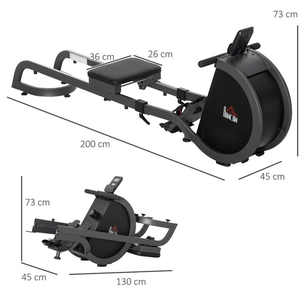 HOMCOM Rowing Machine with 16 Level Adjustable Resistances Magnetic Foldable Rower w/ 2 Aluminium Slide Rails, Digital Monitor for Home Use, Gym