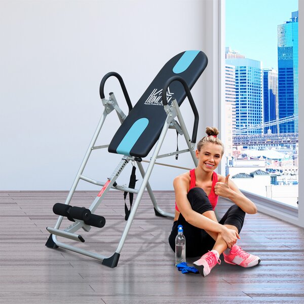 HOMCOM Foldable Gravity Inversion Table Back Therapy Home Fitness Bench Black Aosom UK