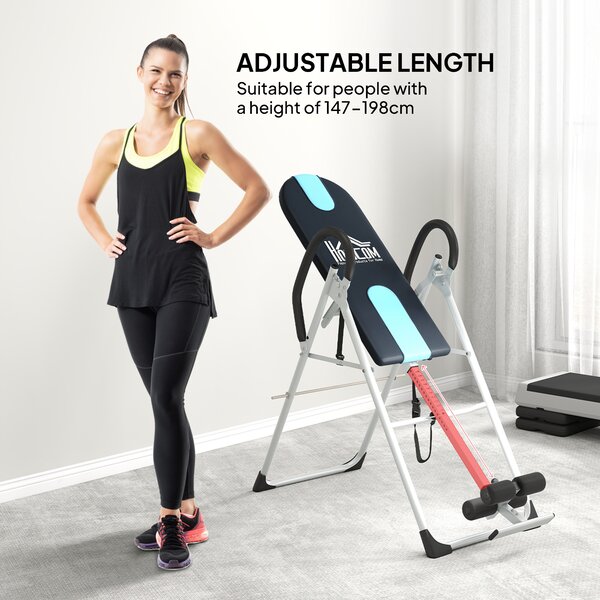 HOMCOM Foldable Gravity Inversion Table Back Therapy Home Fitness Bench Black Aosom UK