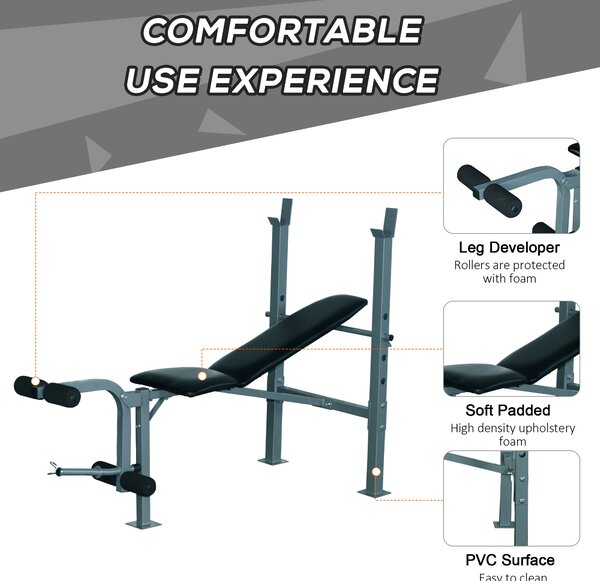 HOMCOM Heavy Duty Adjustable Multi Gym Chest Leg Arm Weight Bench w/4 Incline Postions - Black/Silver