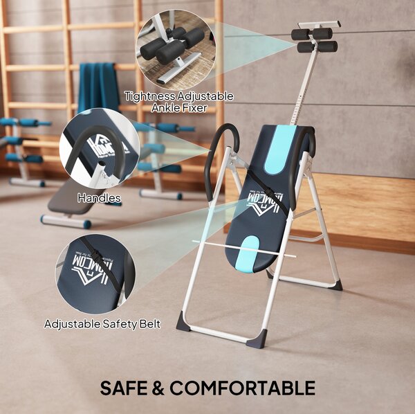 HOMCOM Foldable Gravity Inversion Table Back Therapy Home Fitness Bench Black Aosom UK