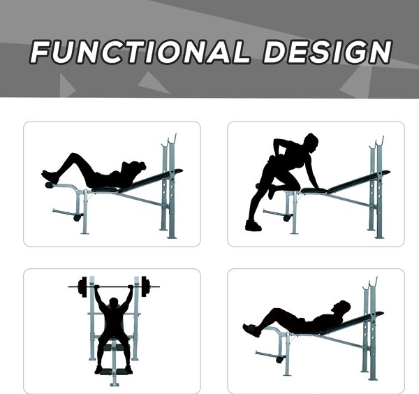 HOMCOM Heavy Duty Adjustable Multi Gym Chest Leg Arm Weight Bench w/4 Incline Postions - Black/Silver