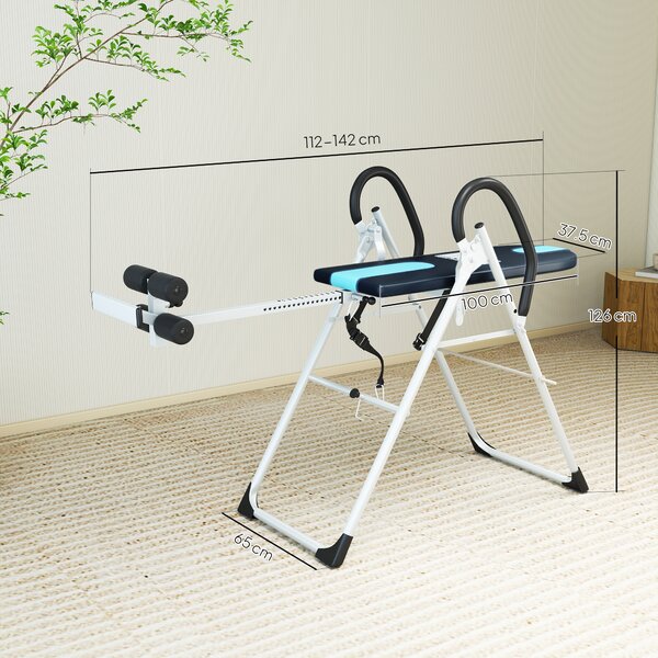 HOMCOM Foldable Gravity Inversion Table Back Therapy Home Fitness Bench Black Aosom UK