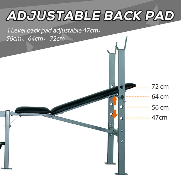 HOMCOM Heavy Duty Adjustable Multi Gym Chest Leg Arm Weight Bench w/4 Incline Postions - Black/Silver