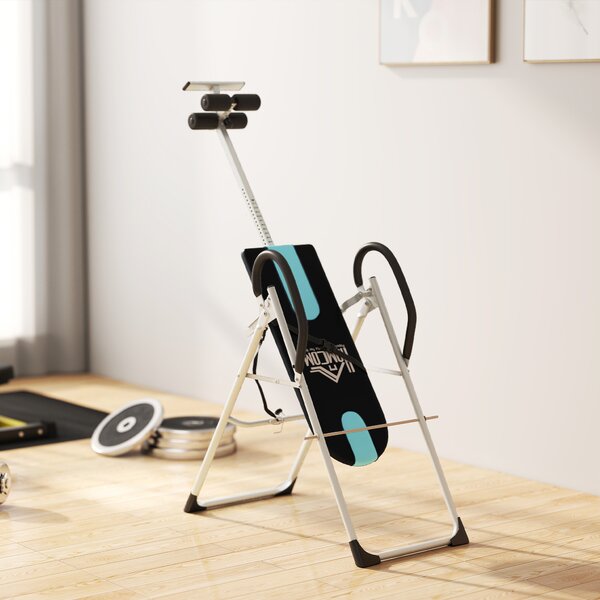 HOMCOM Foldable Gravity Inversion Table Back Therapy Home Fitness Bench Black Aosom UK