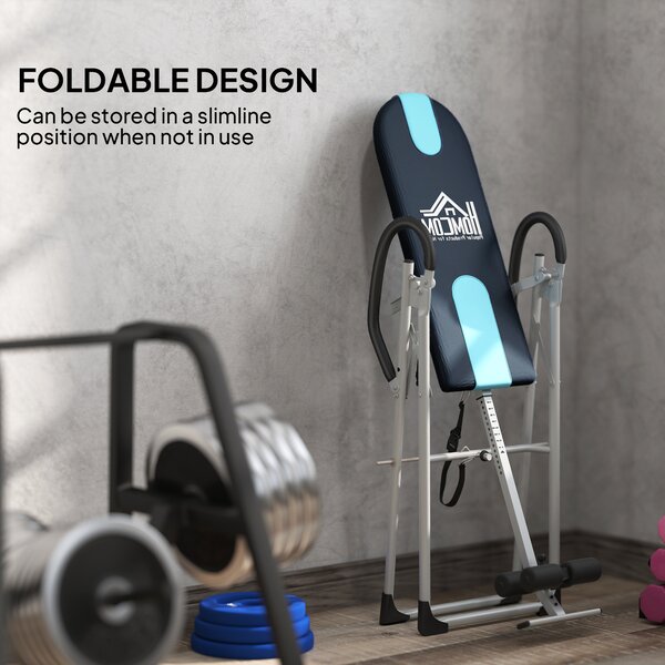 HOMCOM Foldable Gravity Inversion Table Back Therapy Home Fitness Bench Black Aosom UK