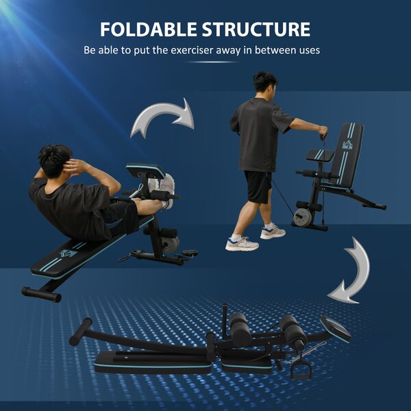 HOMCOM Foldable Weight Bench, Adjustable Strength Training Sit Up Ab Bench Incline/Decline, Blue Aosom UK