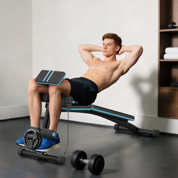 HOMCOM Foldable Weight Bench, Adjustable Strength Training Sit Up Ab Bench Incline/Decline, Blue Aosom UK