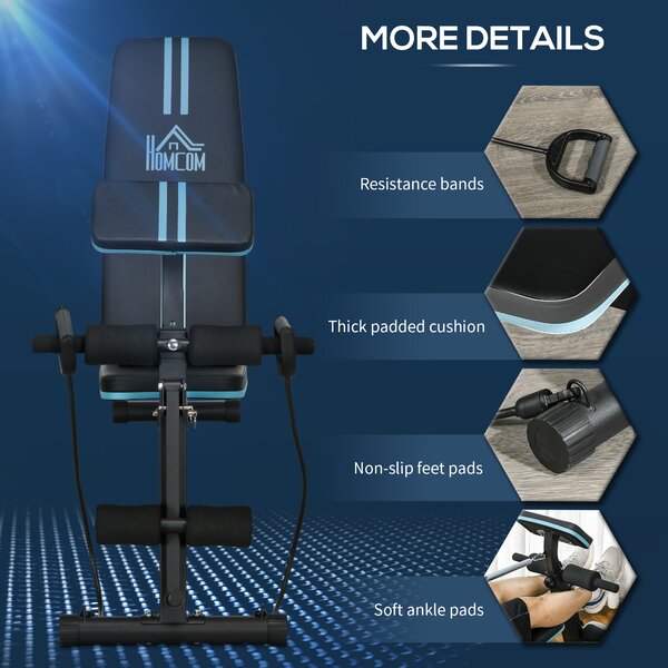 HOMCOM Foldable Weight Bench, Adjustable Strength Training Sit Up Ab Bench Incline/Decline, Blue Aosom UK