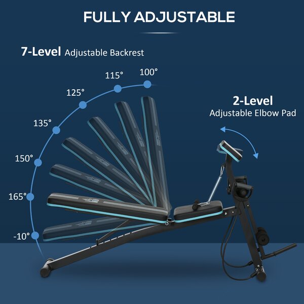 HOMCOM Foldable Weight Bench, Adjustable Strength Training Sit Up Ab Bench Incline/Decline, Blue Aosom UK