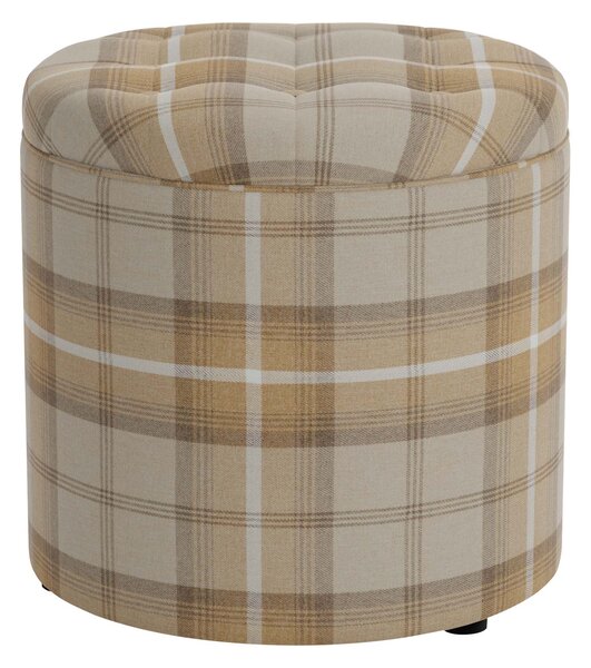 Oswald Check Round Buttoned Footstool Natural Oswald Wingback