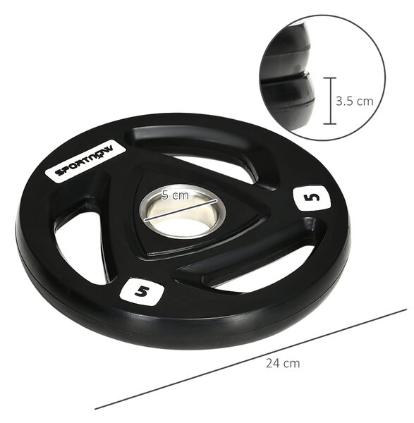 SPORTNOW Olympic Weight Plates: 2 x 5kg Tri-Grip Rubber Coated Plates with 5cm Holes, for Gym, Home & Strength Training Aosom UK