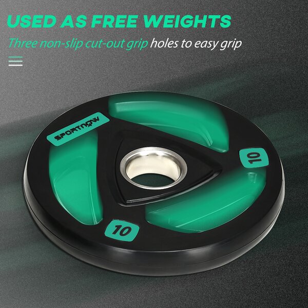 SPORTNOW Olympic Weight Set: Tri-Grip Rubber Barbell & 2 x 10kg Plates for Strength Training, Black Aosom UK