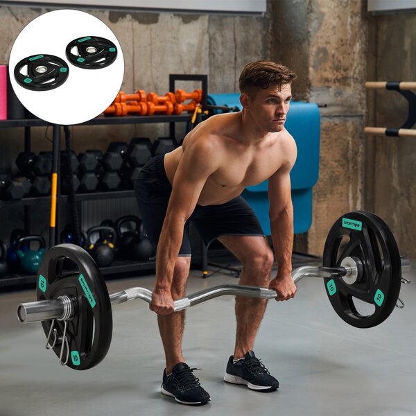 SPORTNOW Olympic Weight Set: Tri-Grip Rubber Barbell & 2 x 10kg Plates for Strength Training, Black Aosom UK