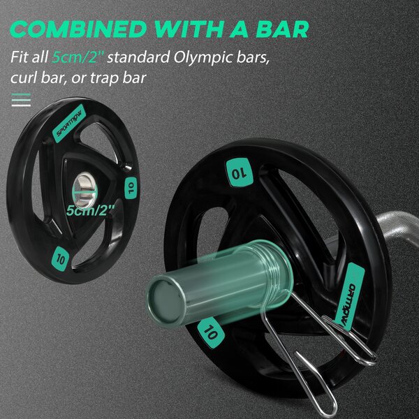 SPORTNOW Olympic Weight Set: Tri-Grip Rubber Barbell & 2 x 10kg Plates for Strength Training, Black Aosom UK