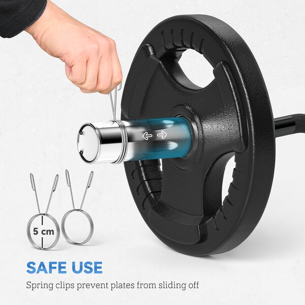 SPORTNOW Olympic EZ Curl Bar, Barbell Bar for 2"/5cm Weight Plates with Spring Clips, Home Gym Weight Lifting Bar, 120cm